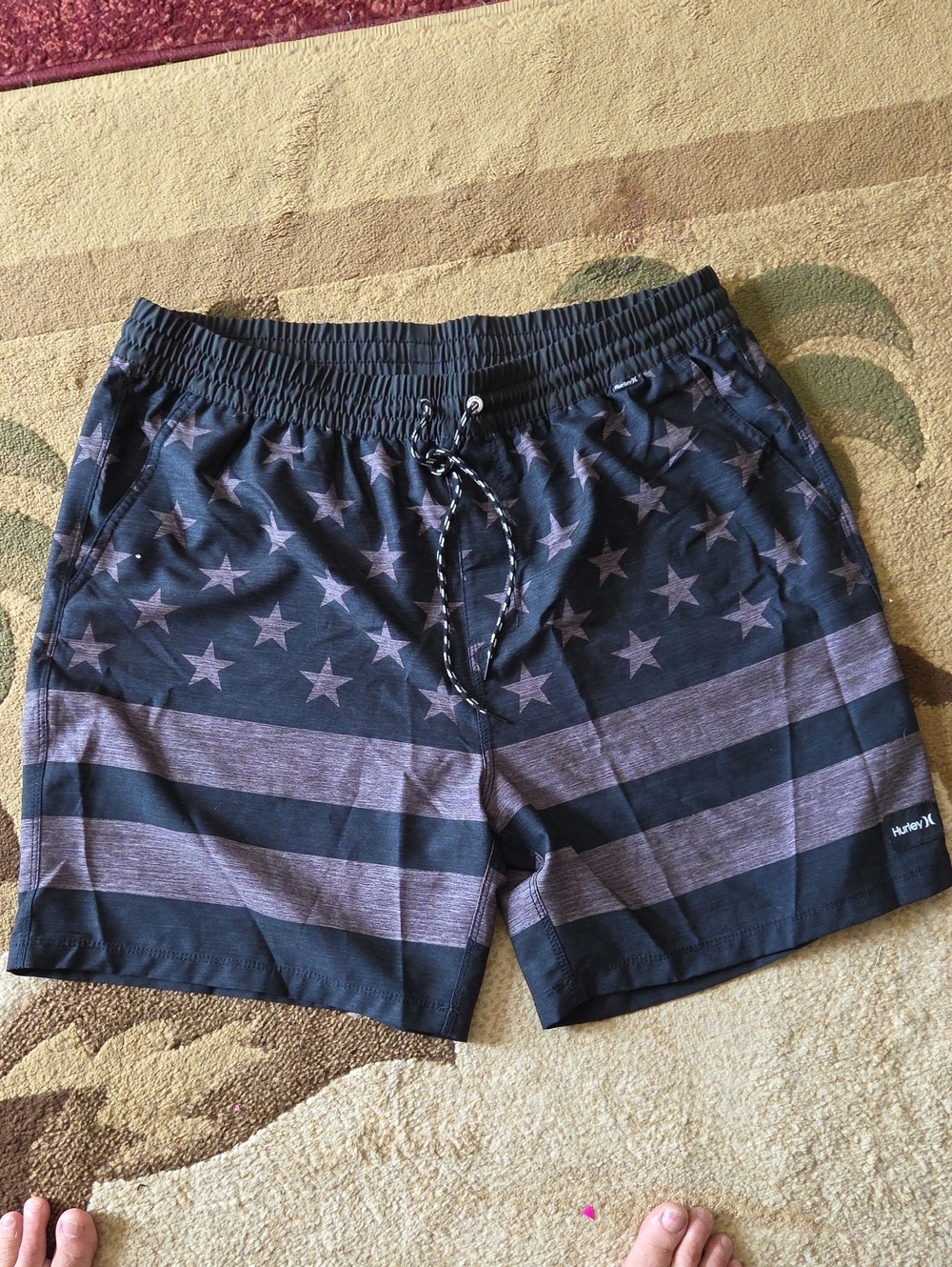 Nwot!! Hurley Men's Star & Stripe Board Shorts - Black & Gray
